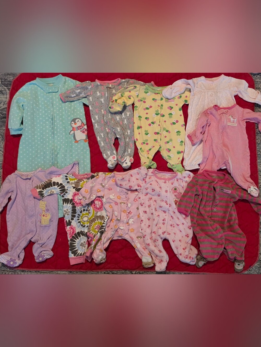 Carter’s newborn baby girl sleeper lot footed pajamas 10 pieces